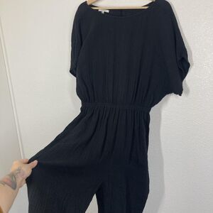 Z SUPPLY Jumpsuit Womens Medium Black Crinkle Gauze Elastic Waist ZP222233S